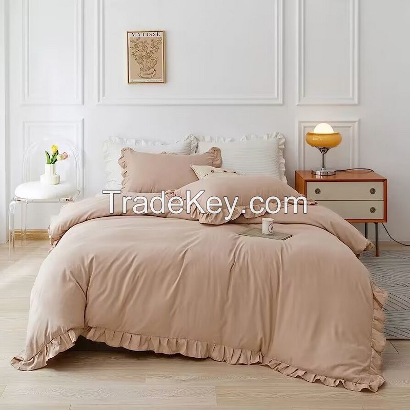 3Pcs in a bag Queen Ruffled Comforter Set Vintage Farmhouse Shabby Chic Bedding Soft Duvet Set All Season