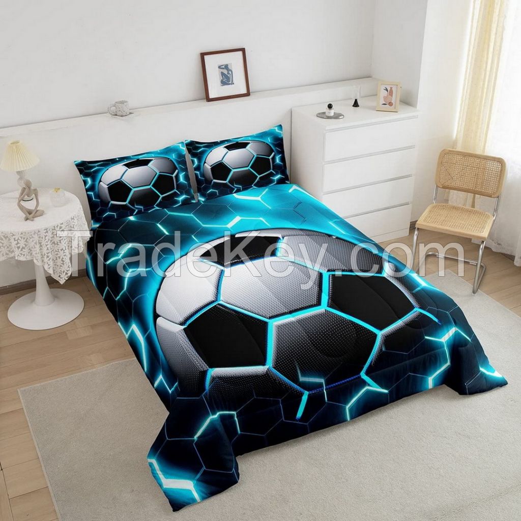 Hot sale winter 100% polyester comforter and pillow case set with digital basketball and football sport printing for boy