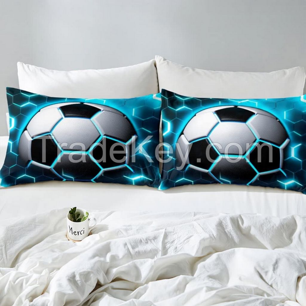 Hot sale winter 100% polyester comforter and pillow case set with digital basketball and football sport printing for boy