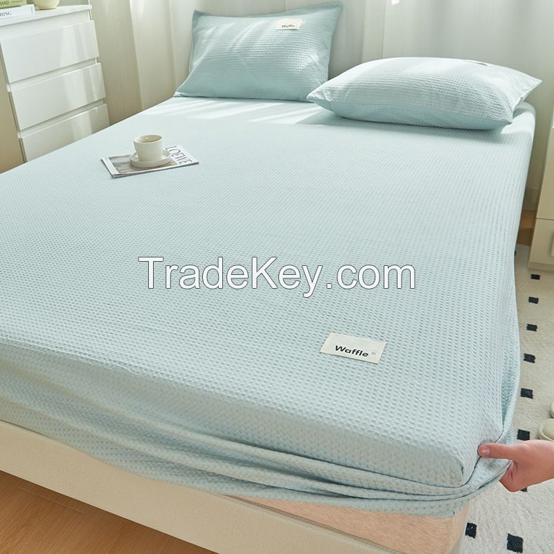 100% Cotton Waffles Fitted Sheet Set Jacquard Bedding Set For Bedroom