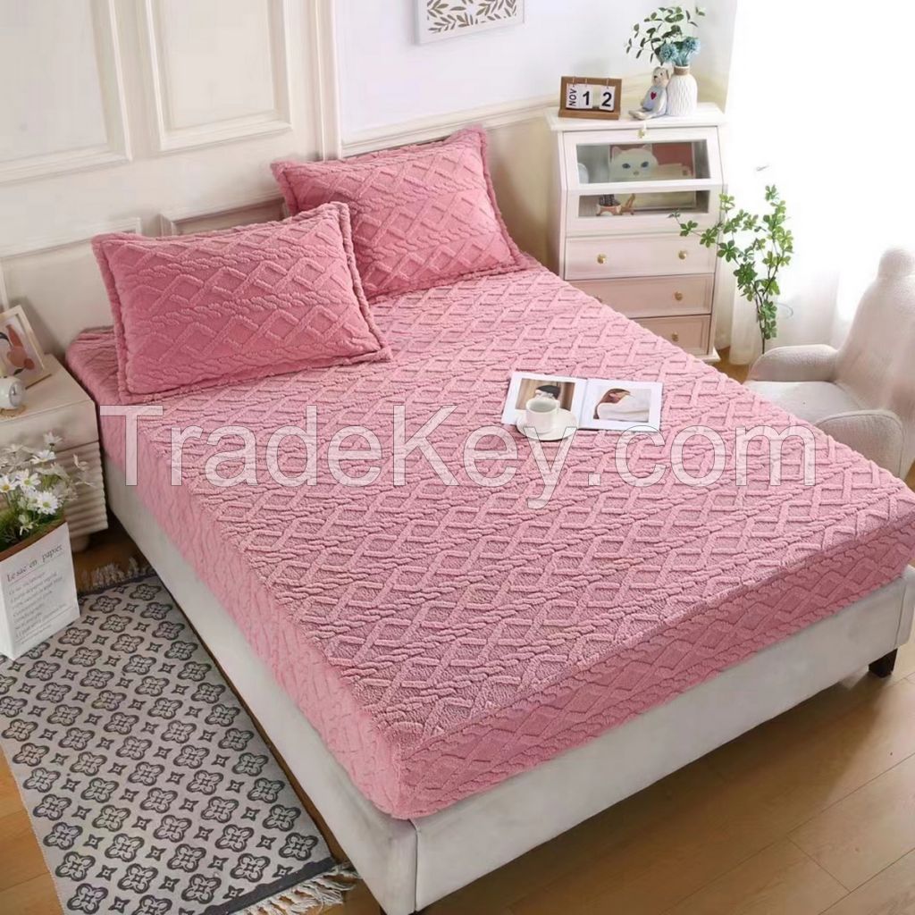 Thick velvet fleece sheet and pillow case set with nice diamond pattern