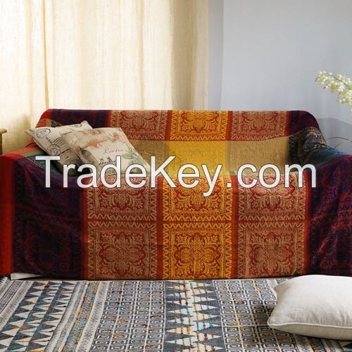 Ready Ultra Soft Mediterranean Geometric Woven Blanket Cozy Jacquard Chenille Tassel Blanket Throw for Sofa Couch Home Decor