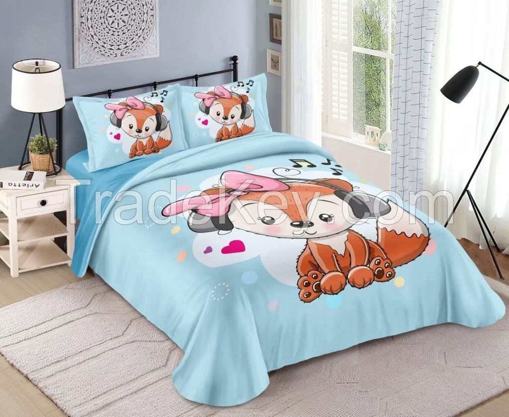 100% cotton/100% polyester bedding set with cute digital cartoon printing for kids