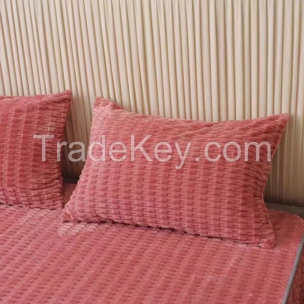Soft and warm bamboo pattern flannel fleece fitted sheet bed sheet for winter