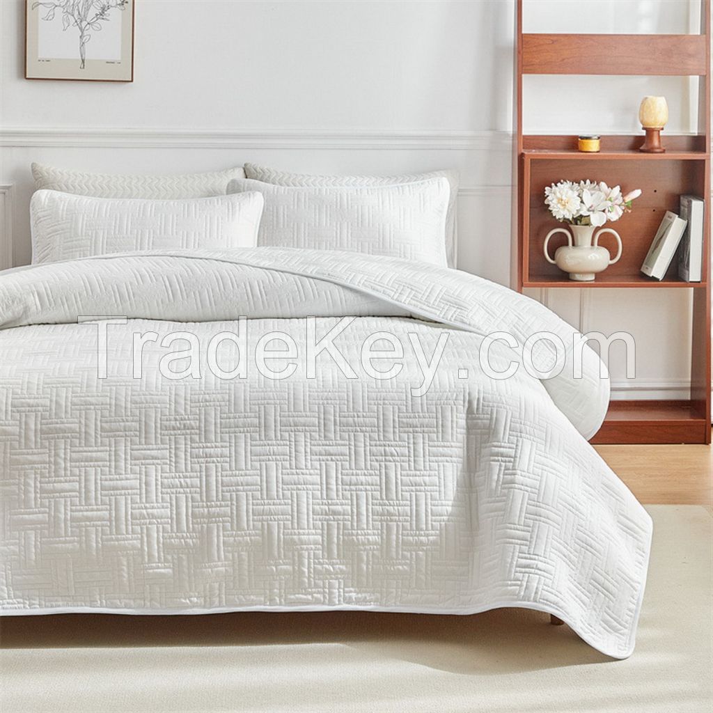 100% cotton 3 pieces embroidery quilted flower printing bedspread bed set