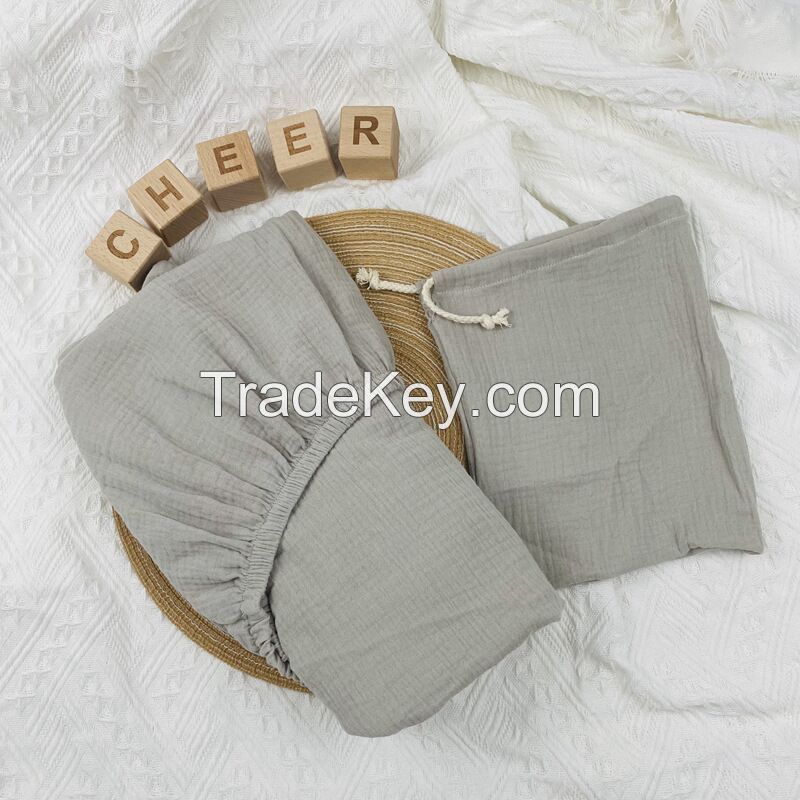 Wholesale 100% Cotton Crepe Baby Crib Sheet Customized Organic Double Layered Yarn Bed Sheet Muslin Fitted Sheer