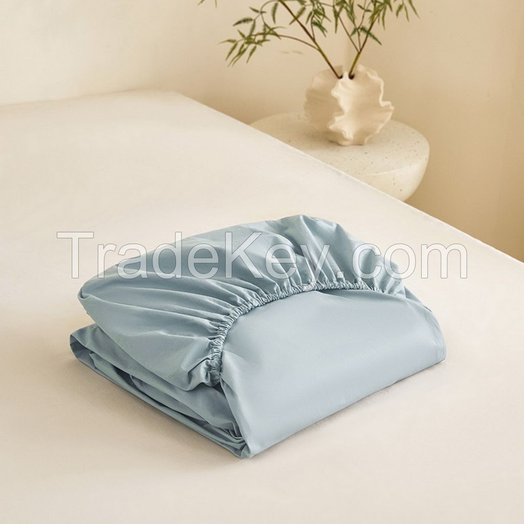 Cheap 100% polyester solid color single fitted sheet with elastic around