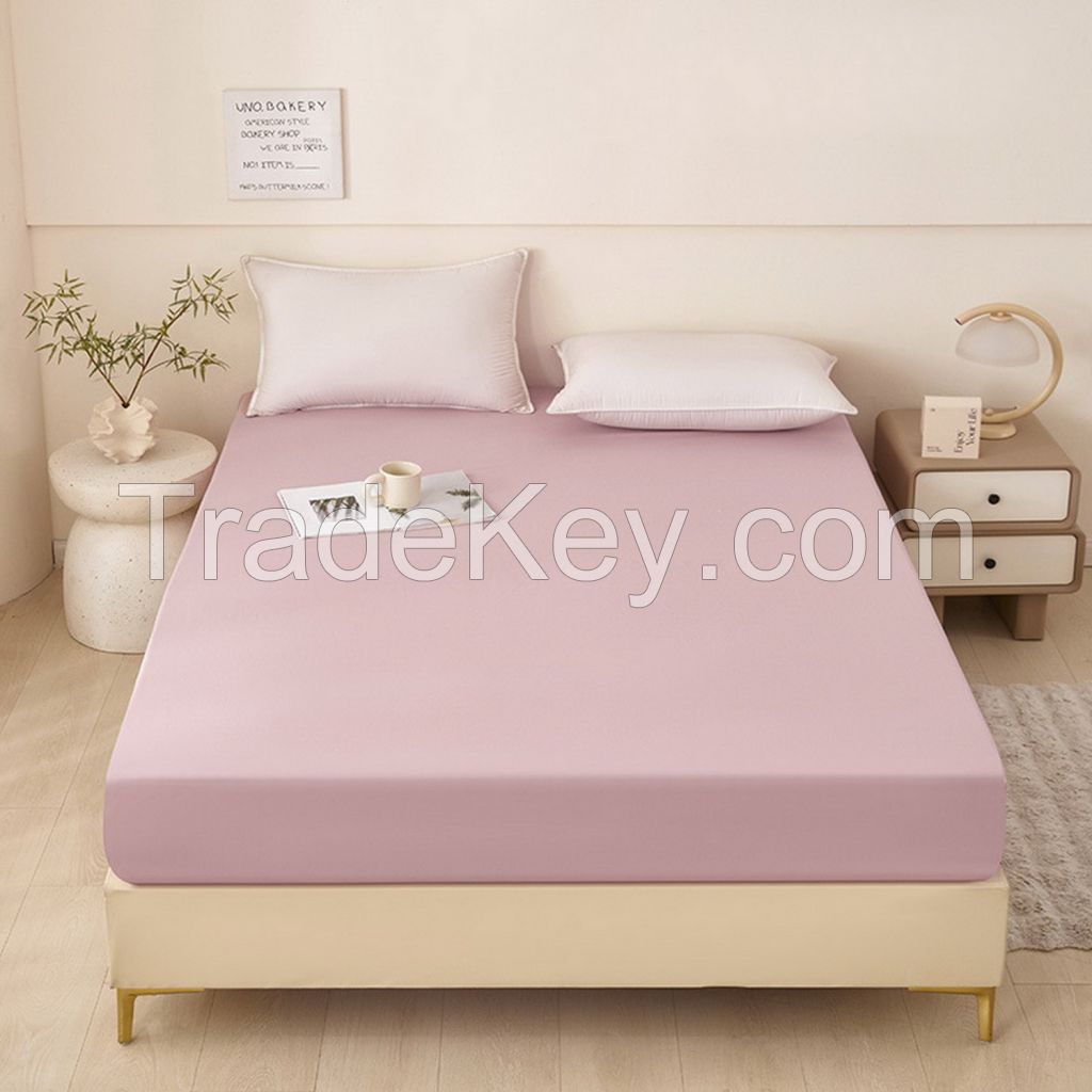 Cheap 100% polyester solid color single fitted sheet with elastic around