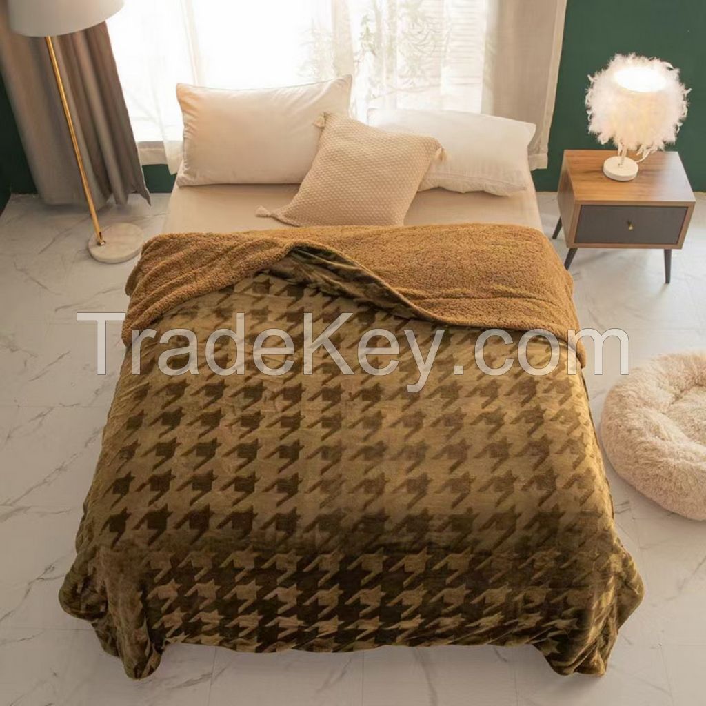 Customized full embossed flannel fleece and sherpa blanket