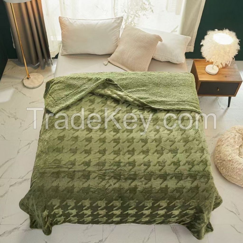 Customized full embossed flannel fleece and sherpa blanket