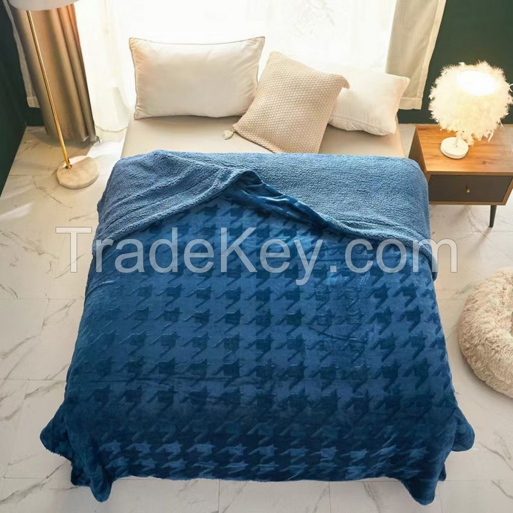 Customized full embossed flannel fleece and sherpa blanket