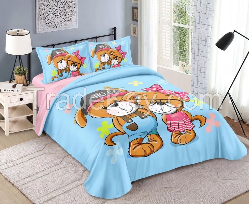 100% cotton/100% polyester bedding set with cute digital cartoon printing for kids