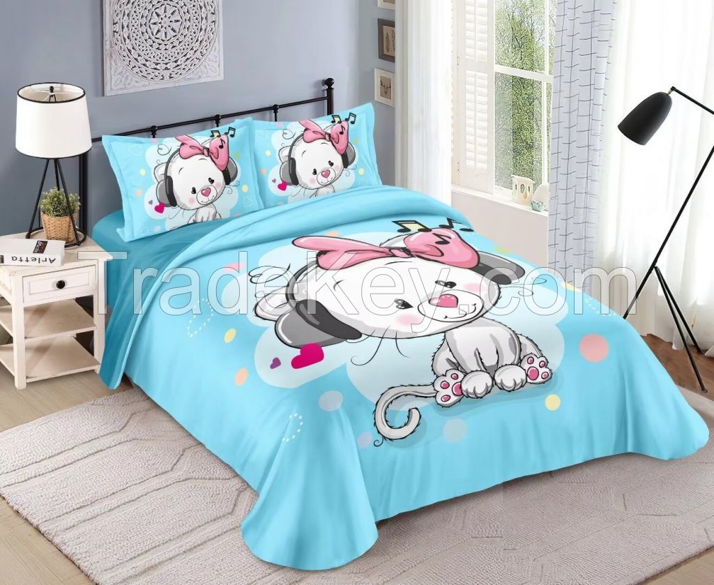 100% cotton/100% polyester bedding set with cute digital cartoon printing for kids