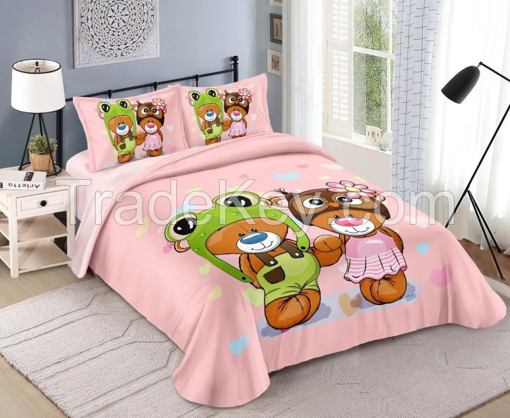 100% cotton/100% polyester bedding set with cute digital cartoon printing for kids