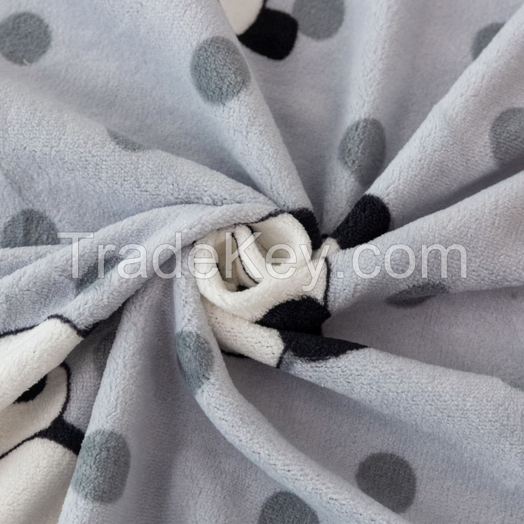 Wholesale Super Soft and Warm Printed Cute Panda Coral Fleece Fitted Sheet Bedding Set, Great Gifts