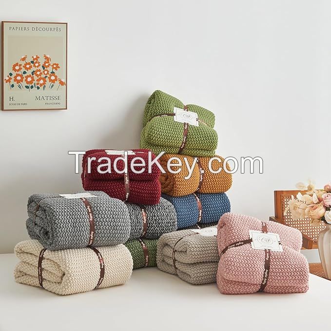 Bedding Chunky Cable Knit Throw Blanket Lightweight Grey 100% Organic Cotton Blanket for Sofa Couch Bed Baby Nursery