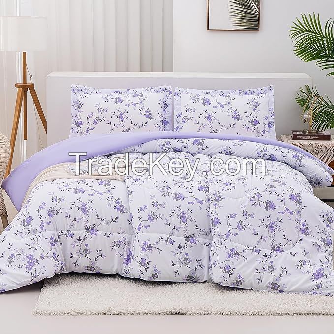 Factory Custom Wholesale Cheap 3pcs Polyester baby bedding set Purple Printed Duvet Bedding Set