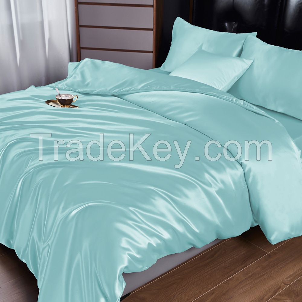 Pure Color Imitation Silk 4Pcs Set Of Europe Simple Bedsheet Bed Pillow Case Bedding Setwrinkle Free Striped Satin Silk Quilts