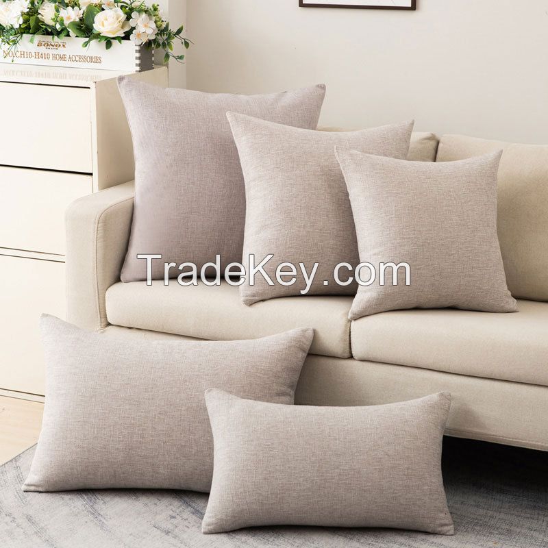 Decorative Solid Throw Decorative Pillow Cover Burlap Linen Trimmed Tailored Edges Inner Liner Disassembled Outdoor Pillows