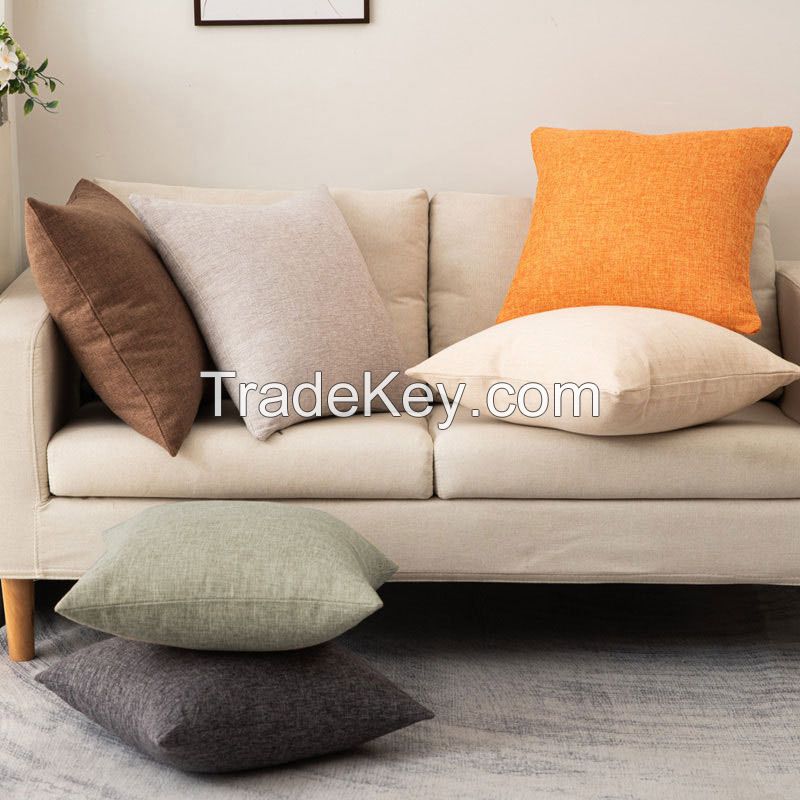 Decorative Solid Throw Decorative Pillow Cover Burlap Linen Trimmed Tailored Edges Inner Liner Disassembled Outdoor Pillows
