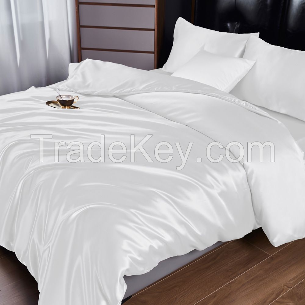 Pure Color Imitation Silk 4Pcs Set Of Europe Simple Bedsheet Bed Pillow Case Bedding Setwrinkle Free Striped Satin Silk Quilts