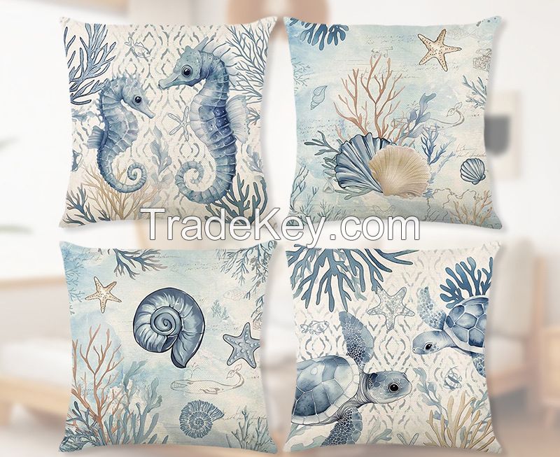 Printed Ocean  Throw Pillow Included Printed Coastal Beach Theme Cushion Decorative Pillow Set Bedroom Cushion Throw Pillow Covers And Inserts