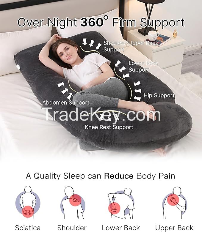 Comfortable maternity pillows for pregnant women  U Shape Cozy Full Body Wedge Removable Washable  Knit Cotton  Pregnancy Pillow