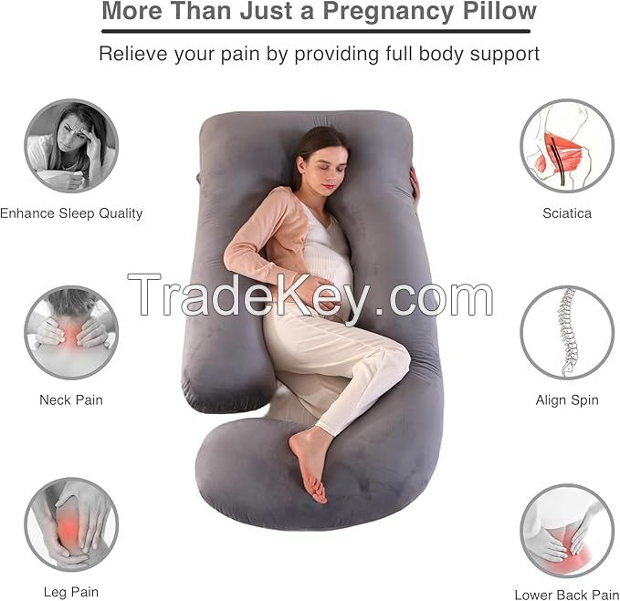 Comfortable maternity pillows for pregnant women  U Shape Cozy Full Body Wedge Removable Washable  Knit Cotton  Pregnancy Pillow