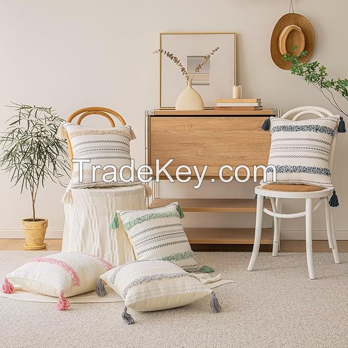 Throw Pillow Covers ,Tufted Embroidered, Decorative Pillow Covers for Living Room Farmhouse Sofa Bed