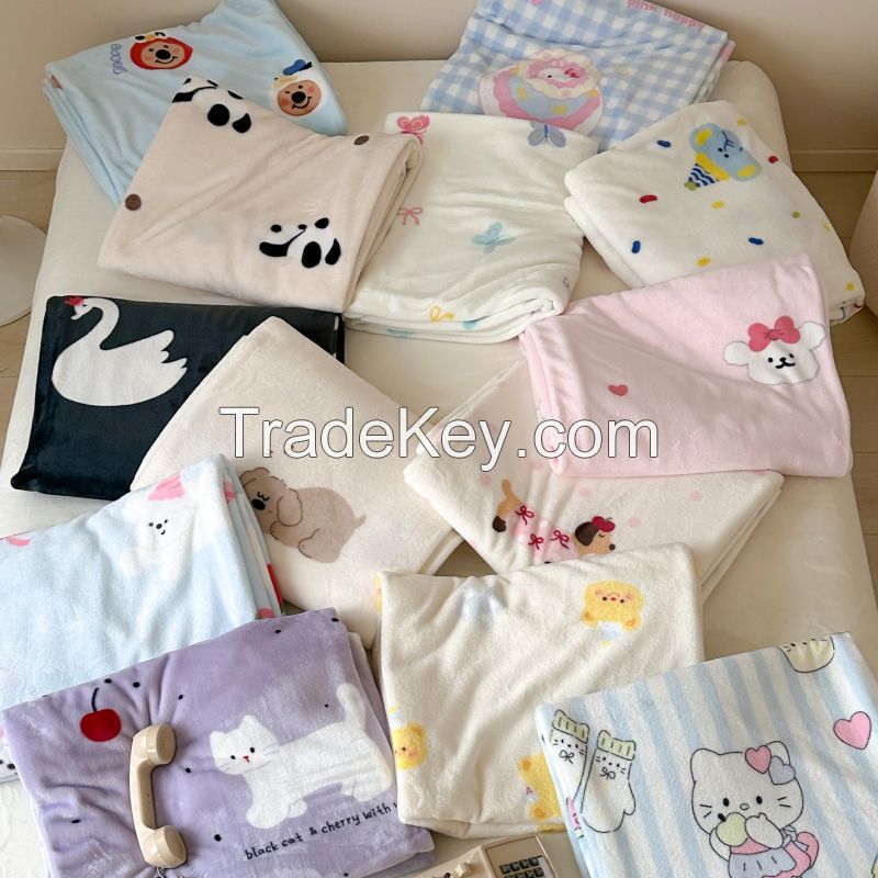 Milk coral velvet blanket office nap small Towel Blankets  Super Soft and Warm cartoon Blankets Cozy Fuzzy and Lightweight Flannel Blanket