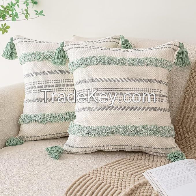 Throw Pillow Covers ,Tufted Embroidered, Decorative Pillow Covers for Living Room Farmhouse Sofa Bed