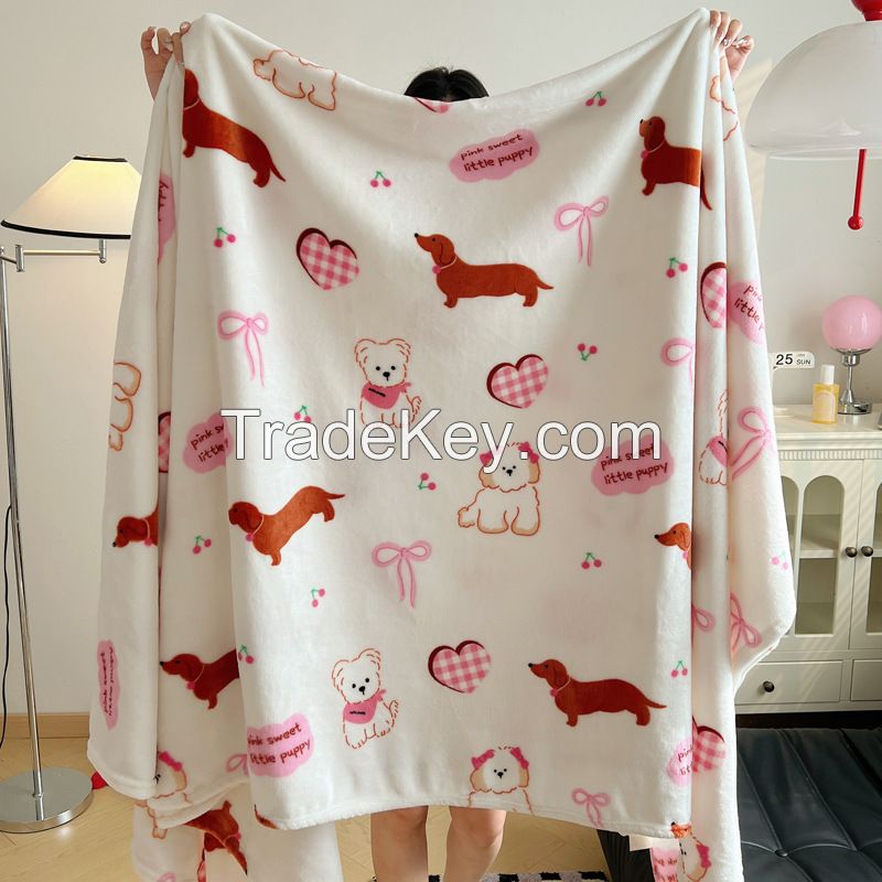 Milk coral velvet blanket office nap small Towel Blankets  Super Soft and Warm cartoon Blankets Cozy Fuzzy and Lightweight Flannel Blanket