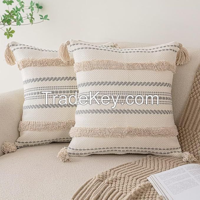 Throw Pillow Covers ,Tufted Embroidered, Decorative Pillow Covers for Living Room Farmhouse Sofa Bed