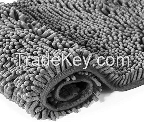 New Custom Non-Slip Soft Super Water Absorbent Machine Washable Dry Bath Rugs Bathroom Mat Shaggy Chenille Bath Mats