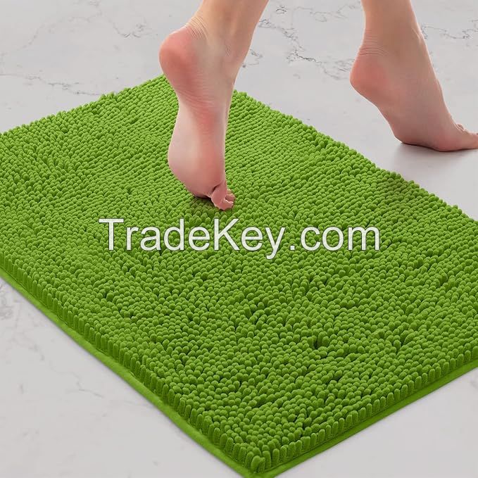 New Custom Non-Slip Soft Super Water Absorbent Machine Washable Dry Bath Rugs Bathroom Mat Shaggy Chenille Bath Mats