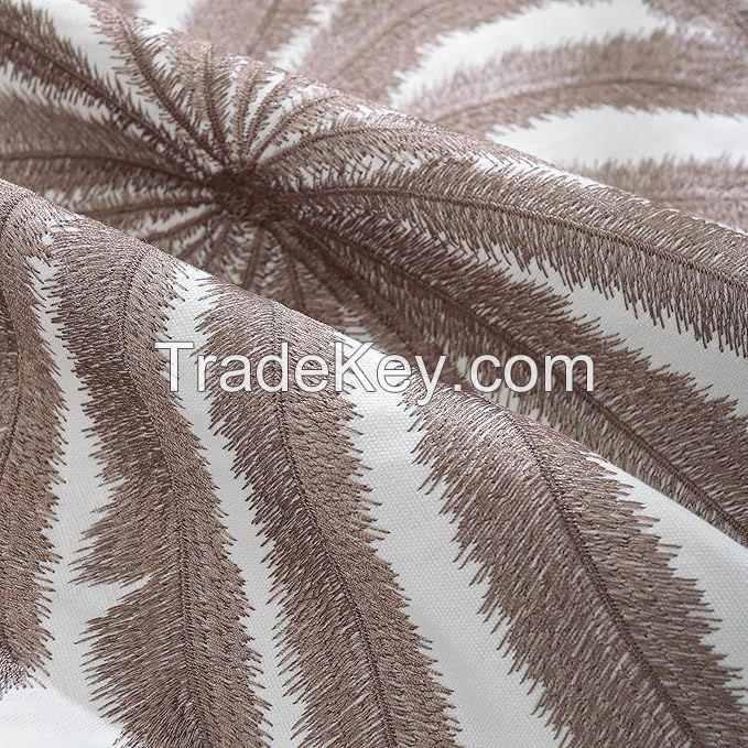Embroidered Throw Pillow Covers Natural Flax Fringe Cotton Boho Pillow Cushion Cases Farmhouse Brown Palm Tree Decor Pillowcases