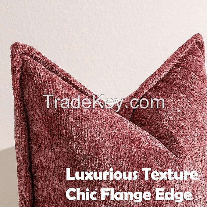 Soild Chenille Cushion Cases Soft Textured Square Couch Pillows Cover  Accent Farmhouse Pillowcases for Bed