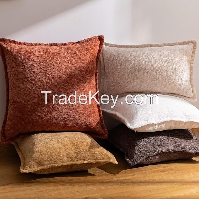 Soild Chenille Cushion Cases Soft Textured Square Couch Pillows Cover  Accent Farmhouse Pillowcases for Bed