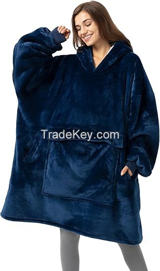 Custom Design Printed Wearable Oversized Winter Warm Heated Solid Color Hoodie Blanket Sweatshirt