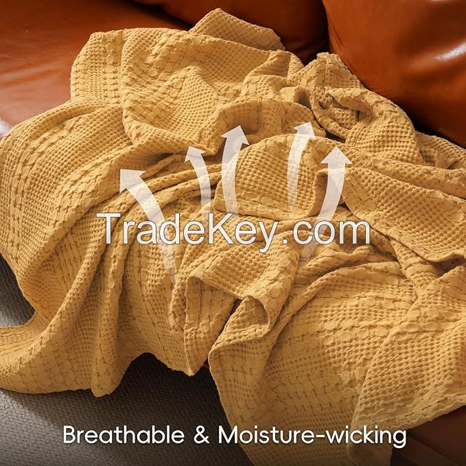 Bamboo fiber and Cotton waffle blanket Breathable Waffle Cotton Knit Blanket Sofa Throw for Home Use Solid Color Sofa Blanket