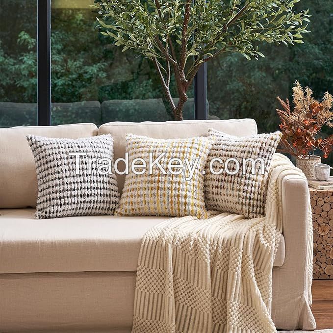  Boho Chenille Tufted Pillow Cover Decorative Square Throw Pillow Cover Neutral Pillowcase for Couch Bedroom Living Room