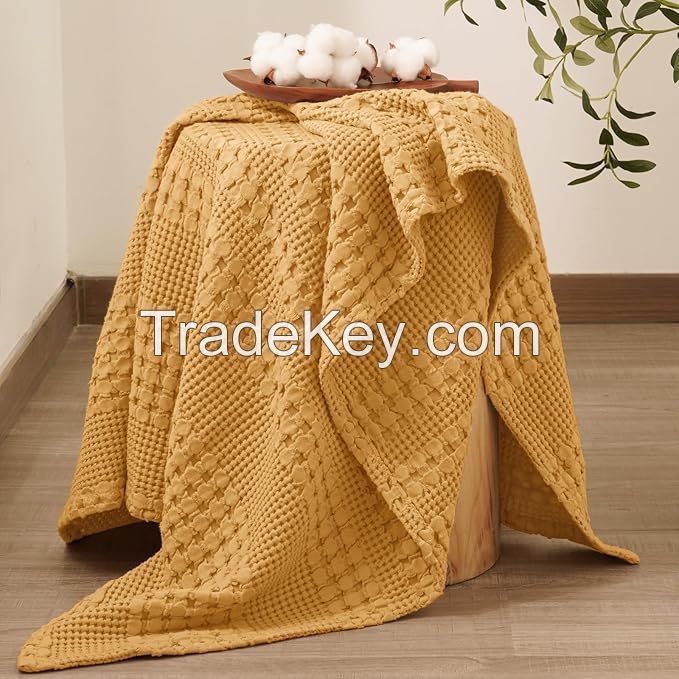 Bamboo fiber and Cotton waffle blanket Breathable Waffle Cotton Knit Blanket Sofa Throw for Home Use Solid Color Sofa Blanket
