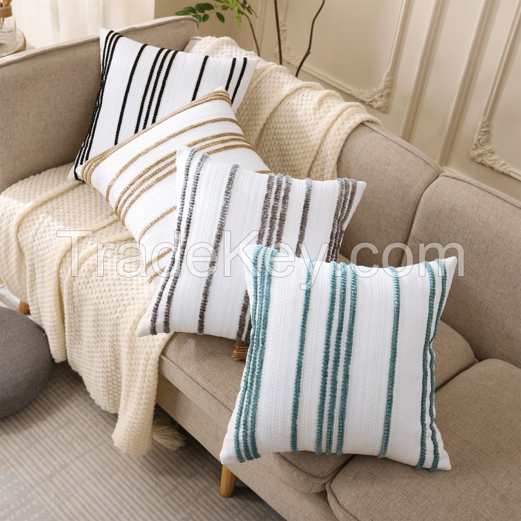 Farmhouse Throw Pillow Covers Summer Teal Striped Modern Neutral Decorative Cushion Covers