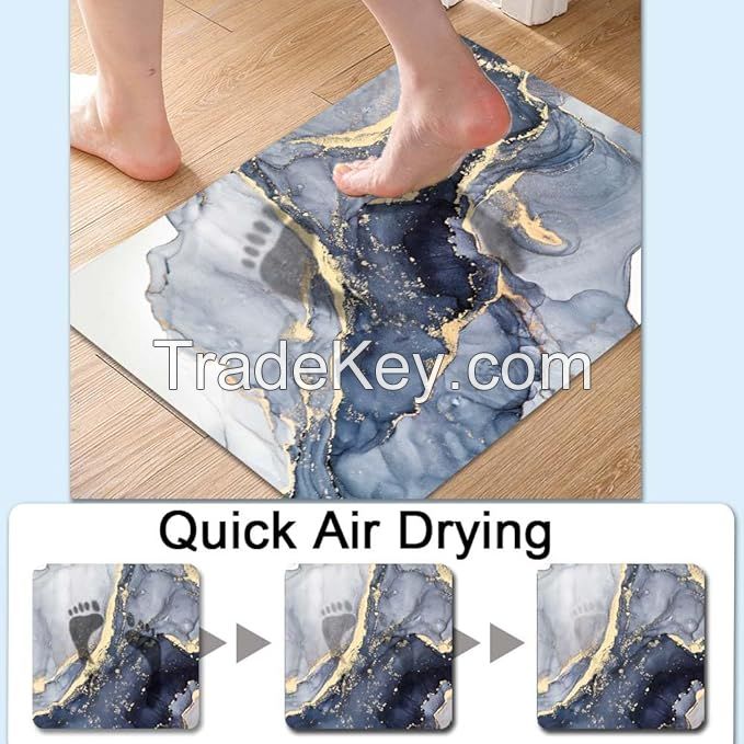 Diatomaceous Earth Bath Mat Gold Marble Super Absorbent Fast Drying Non-Slip Diatom Mud Floor Mat Custom