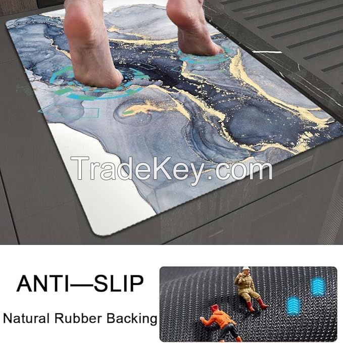 Diatomaceous Earth Bath Mat Gold Marble Super Absorbent Fast Drying Non-Slip Diatom Mud Floor Mat Custom
