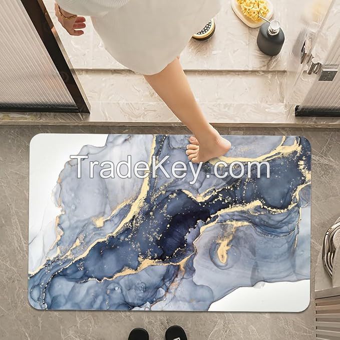 Diatomaceous Earth Bath Mat Gold Marble Super Absorbent Fast Drying Non-Slip Diatom Mud Floor Mat Custom