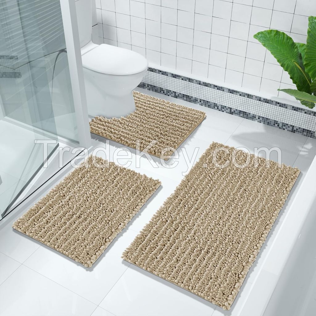 Bathroom Rug Mat  Extra Soft Non Slip Absorbent Water Bath Rug Toilet Rugs U Shaped Washable