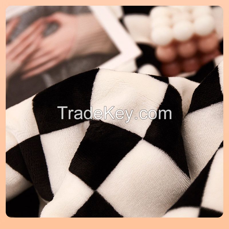 Customized Double Fuzzy Checkerboard Throw Blanket Custom Print Plaid Wholesale Flannel Throw Blankets