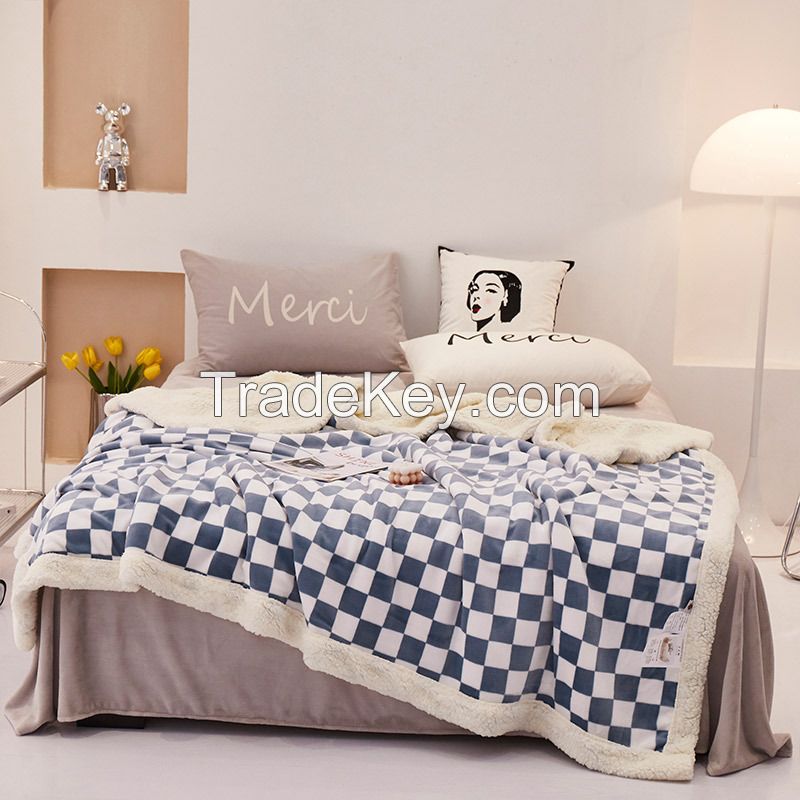 Customized Double Fuzzy Checkerboard Throw Blanket Custom Print Plaid Wholesale Flannel Throw Blankets