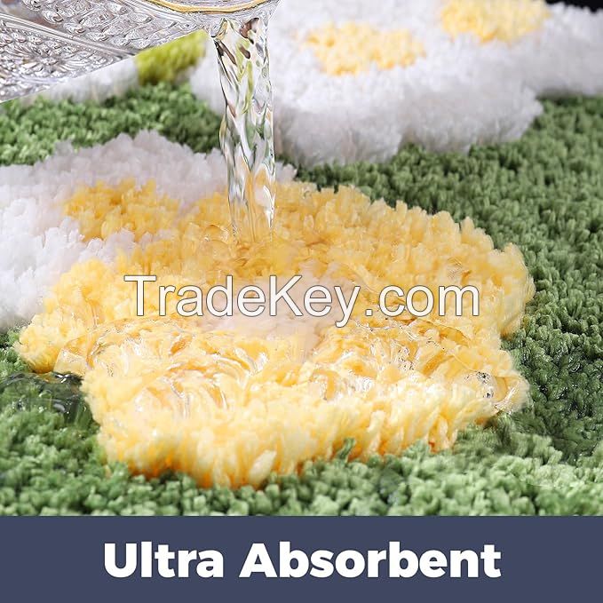 Moss Floral Bath Mat Cute Plant Toilet Rug Spring Flower Bathroom Green